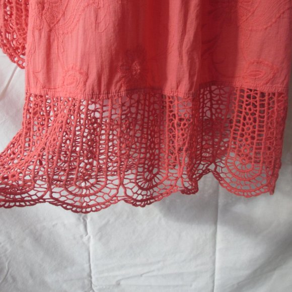 Tunic Top Blouse Size L LARGE XCVI Coral Gauzy Cotton Crochet Hem Embroidered - Picture 5 of 8